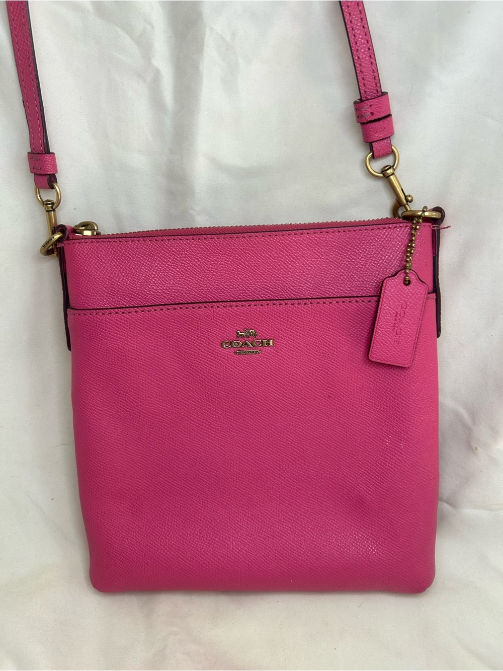 Coach Hot Pink Leather Crossbody Bag with Gold-Tone Hardware